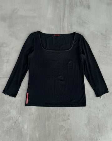 PRADA SPORT BLACK SQUARE NECK LONG-SLEEVE TOP - L