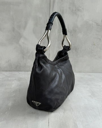 PRADA 90'S SILVER & BLACK LEATHER SHOULDER BAG