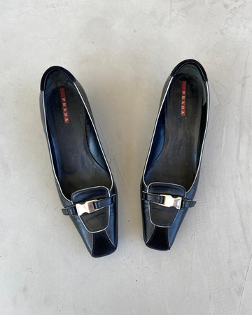 PRADA LEATHER AND SUEDE 'CLIP' KITTEN HEELS - EU 36