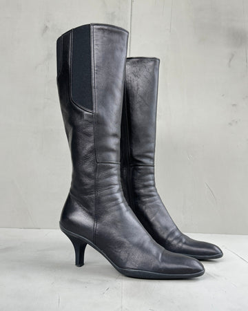 PRADA KITTEN HEEL SPORT LEATHER BOOTS - EU 37
