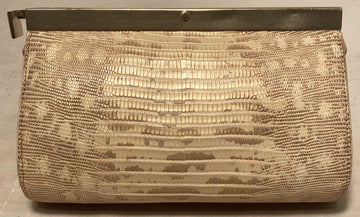 Barry Kieselstein Cord Beige Gold Lizard Egyptian Goddess Clutch
