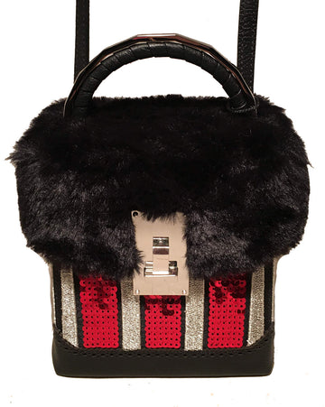 NWT The Volon Red Sequin & Black Fur Great Box Bag