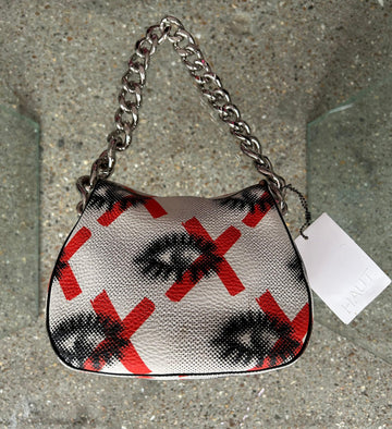 Prada White Leather Eye Print Chain Shoulder Bag