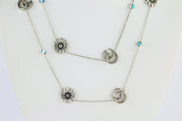 Sterling Silver Marmont Double G & Daisy Long Necklace