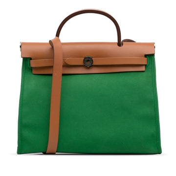 Hermès Herbag Zip 31 Green Toile Palladium