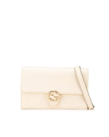 Interlocking G Leather Wallet on Chain with Magnetic Closure and Interior Zip Compartment