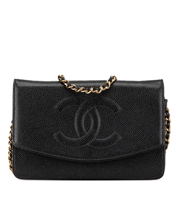 Caviar Leather Wallet on Chain with Woven Chain Strap