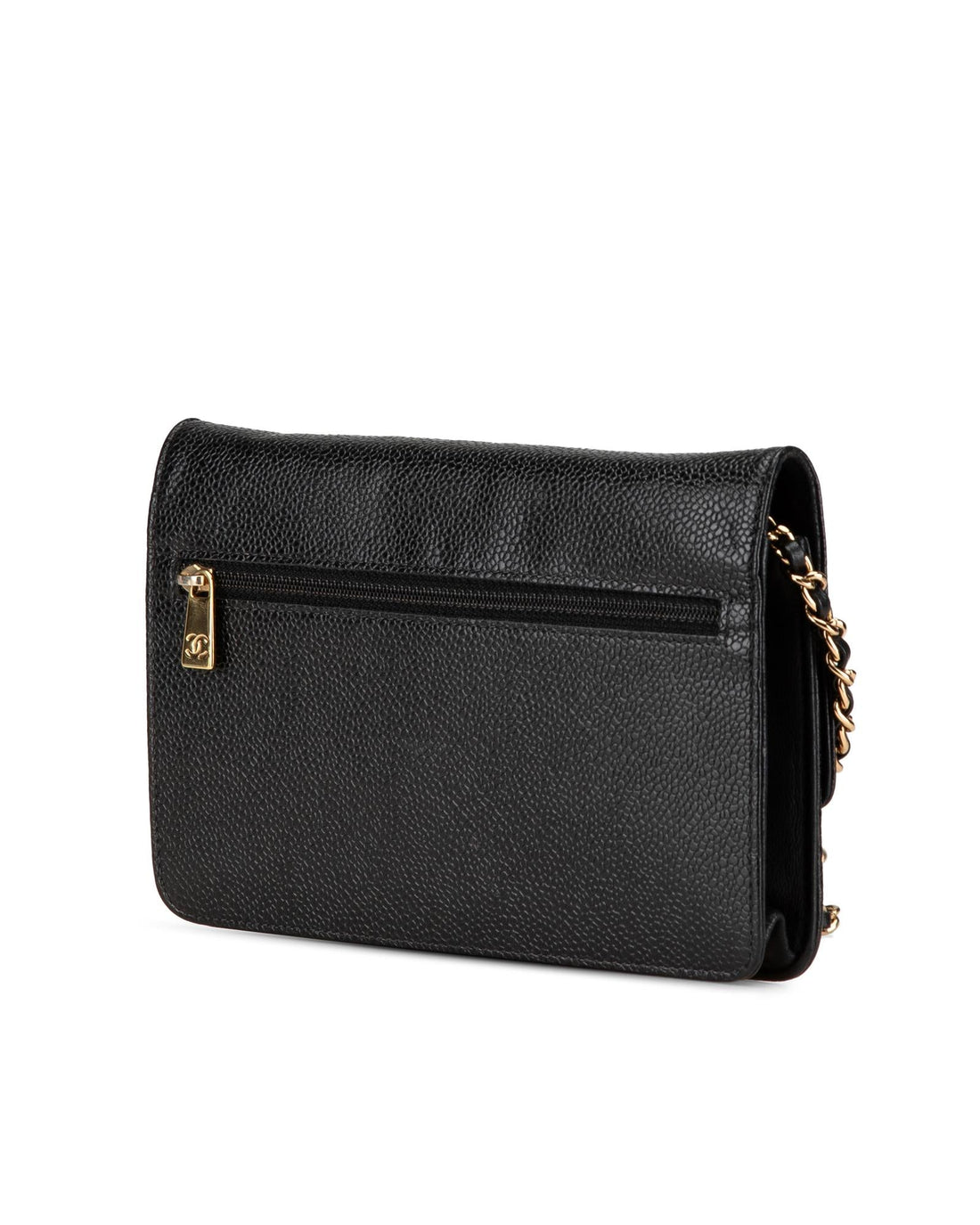 Caviar Leather Wallet on Chain with Woven Chain Strap