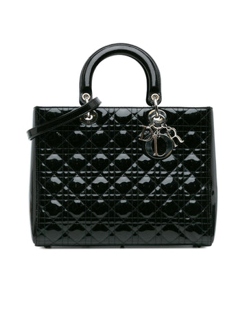 Large Patent Quilted Leather Handbag with Detachable Strap