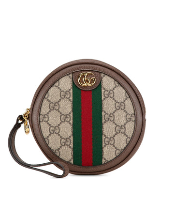 Ophidia Round Clutch with Leather Trim and Web Detail
