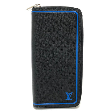 LOUIS VUITTON Long Wallet Purse M30070  Taiga Leather Black x blue Bicolor Taiga Zippy Wallet Vertical mens Used