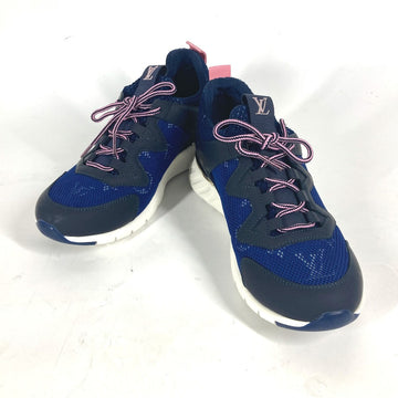 LOUIS VUITTON sneakers Leather, Mesh blue Monogram logo Women 34.5 Used
