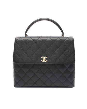 Caviar Leather Top Handle Bag with CC Turn Lock and Interior Pockets