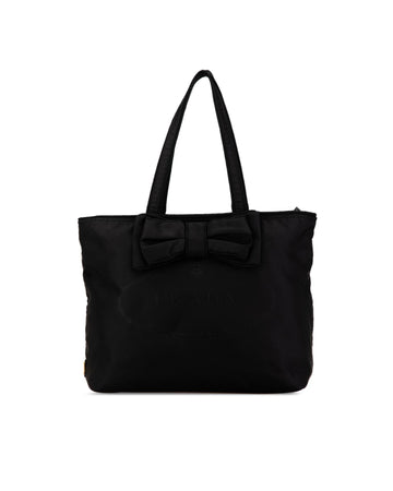 Nylon Tote with Bow Detail and Zip Closure