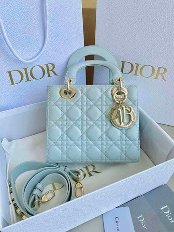 Makersluxe - Small Lady Bag Light Blue Cannage Lambskin