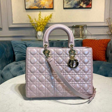Makersluxe - Large Lady Bag Silver Pink Cannage Lambskin