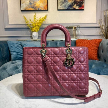 Makersluxe - Large Lady Bag Wine Red Cannage Lambskin