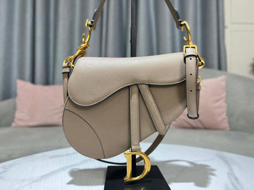 Makersluxe - Saddle Bag With Strap Light Gray Grained Calfskin