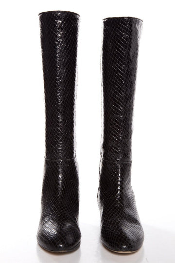 Loeffler Randalz Black  Snakeskin Wedge Heel Boots