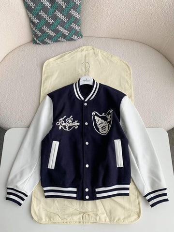 LV Calfskin Navy Varsity Jacket