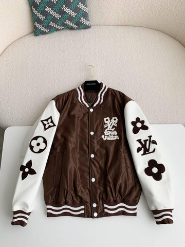 LV Embroidered Brown Varsity Jacket