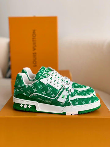 LV Trainer Green Denim Sneaker