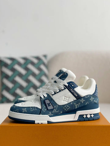 LV Trainer Monogram White Blue Denim Sneaker