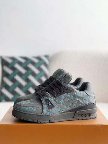 LV Trainer #54 Grey Blue Embroidered  Monogram Sneaker