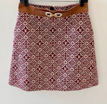 LOUIS VUITTON LEATHER BELTED ZIP SKIRT