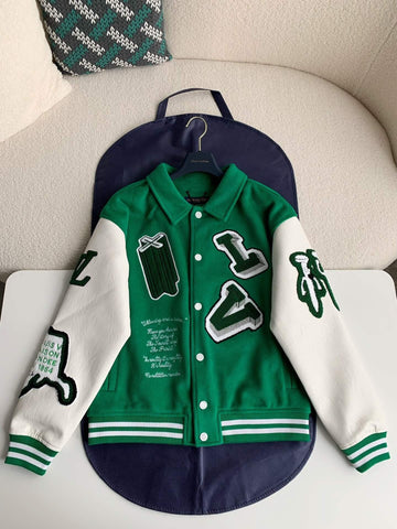 LV Leather Green Varsity Jacket