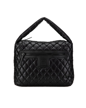 Quilted Nylon Hobo Bag with Multiple Zip Pockets
