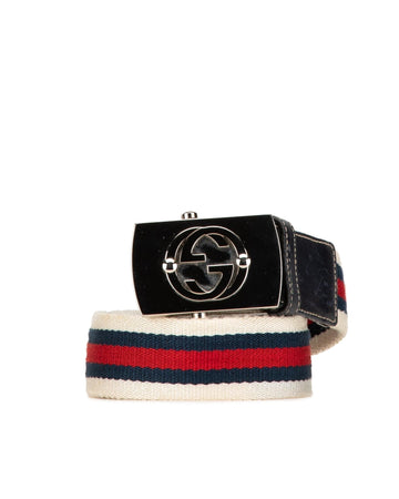 Canvas Interlocking G Web Buckle Belt with Metal Hardware