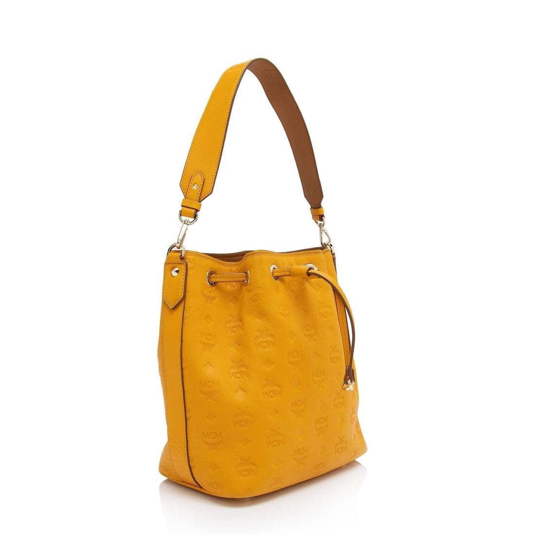 MCM Embossed Leather Aren Small Drawstring Shoulder Bag