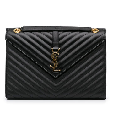 Yves Saint Laurent Envelope Large Black Chevron Quilted Leather