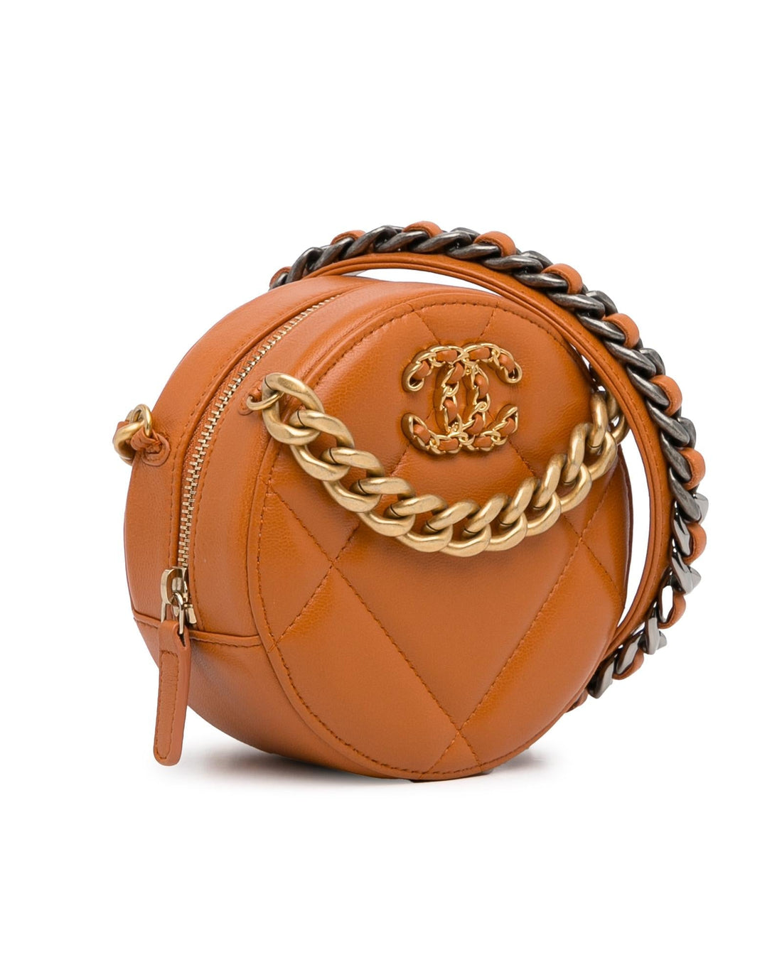 Quilted Lambskin Leather Clutch with Chain and Gold-Tone Handle