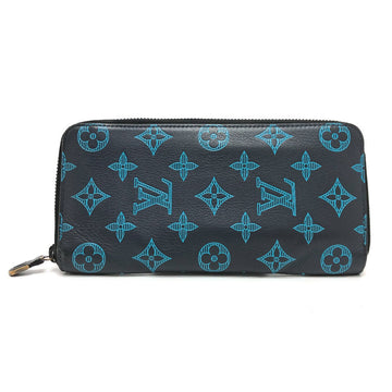 LOUIS VUITTON Long Wallet Purse M82322 Monogram shadow leather Navy Monogram shadow Zippy Wallet Vertical mens Used