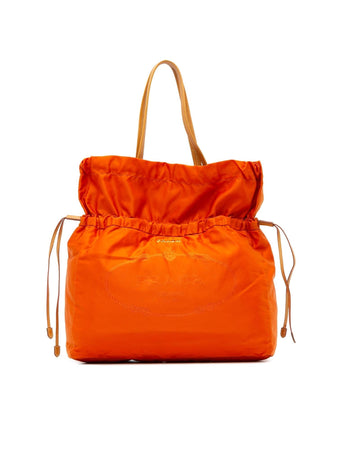 Tessuto Logo Drawstring Tote with Leather Straps and Interior Zip Pocket