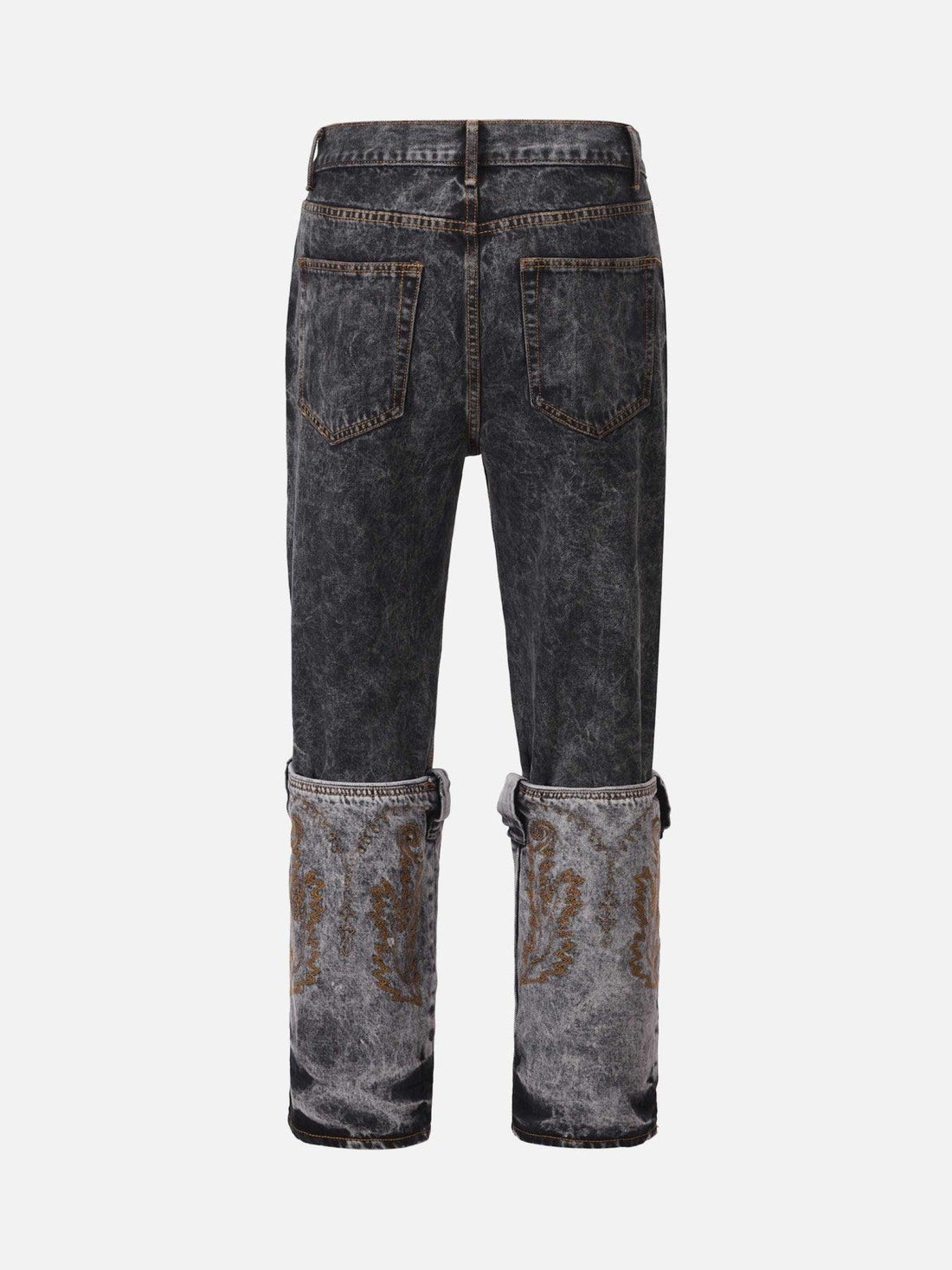Makersluxe® - Acid wash Embroidery Stitching Two-tone Jeans - 1744