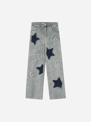 Makersluxe® - Airbrushed Pentagram Applique Jeans - 1656