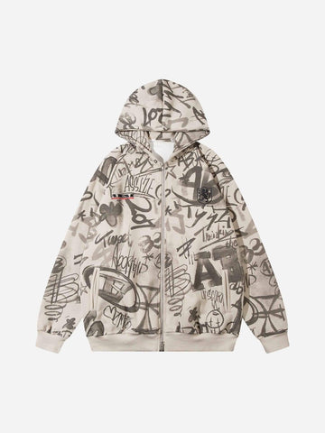 Makersluxe® - All Over Graffiti Print Hooded Sweatshirt - 1823