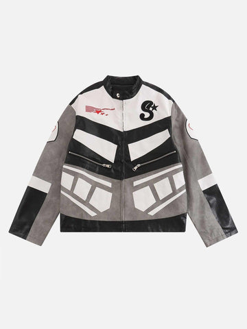 Makersluxe® - American Biker Embroidered Leather Jacket - 1658