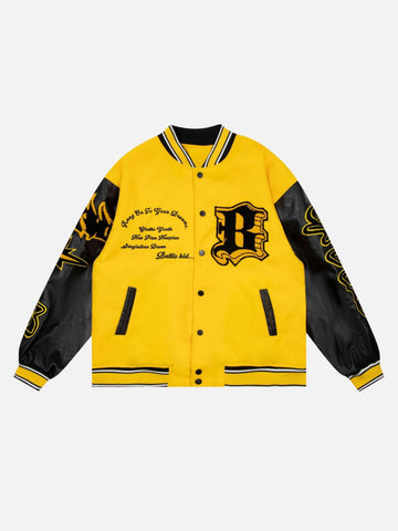 Makersluxe® - American Creative Flame Elements Letter Embroidery Baseball Jacket -1608