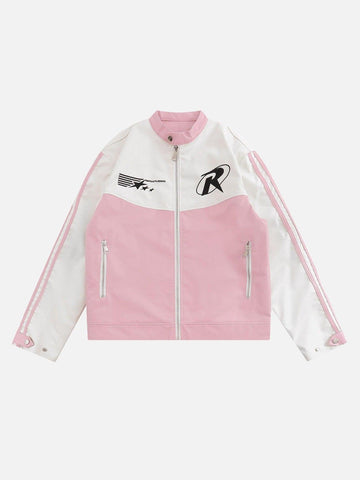 Makersluxe® - American Embroidered Colorblocked Leather Jacket