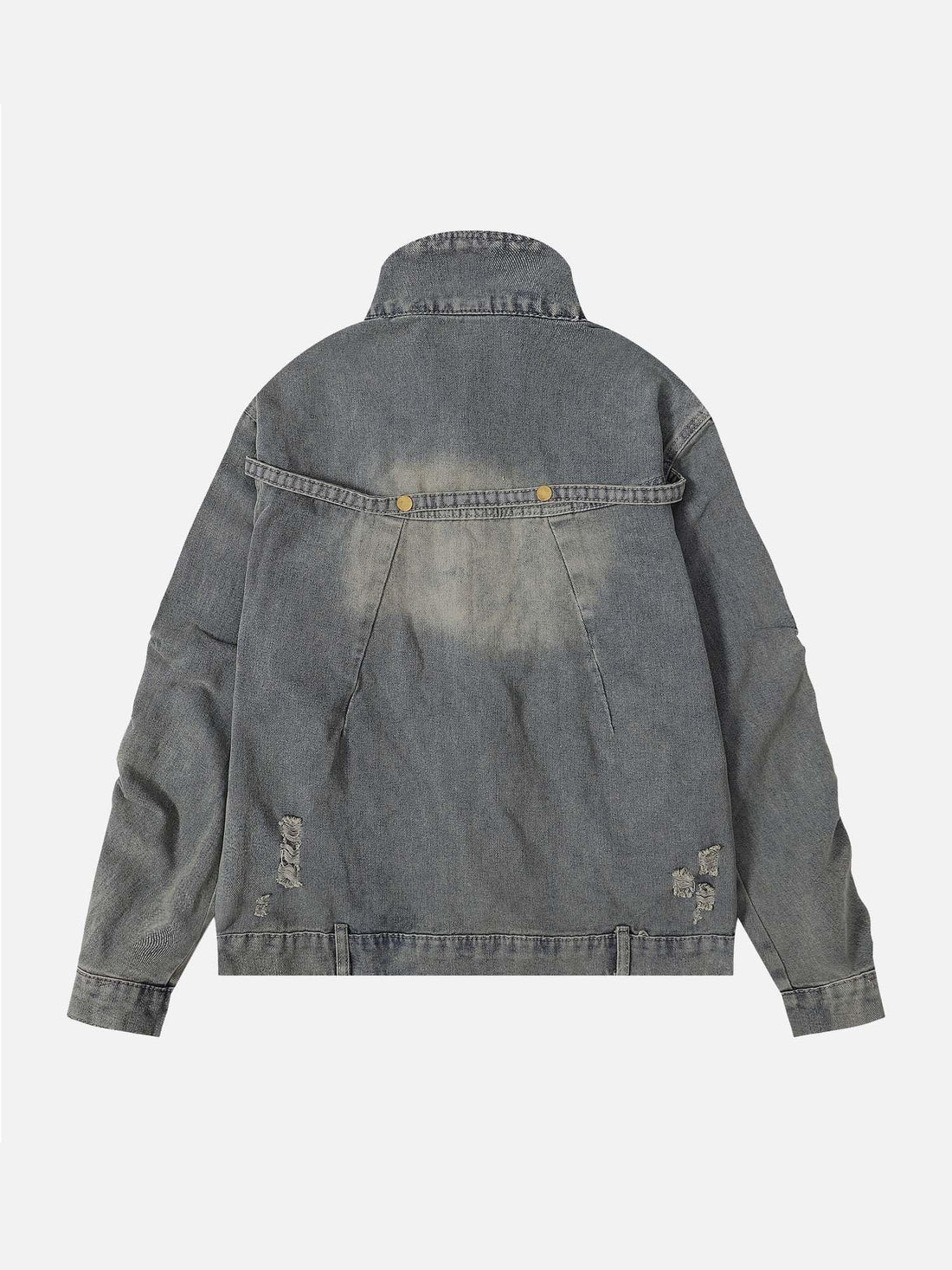 Makersluxe® - American Fashion Washed Distressed White Denim Jacket