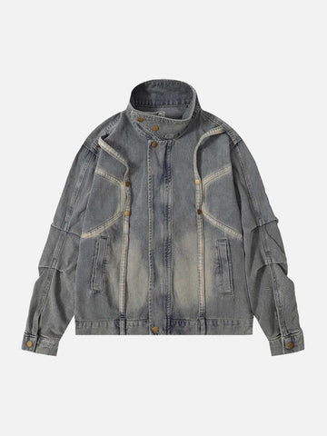 Makersluxe® - American Fashion Washed Distressed White Denim Jacket