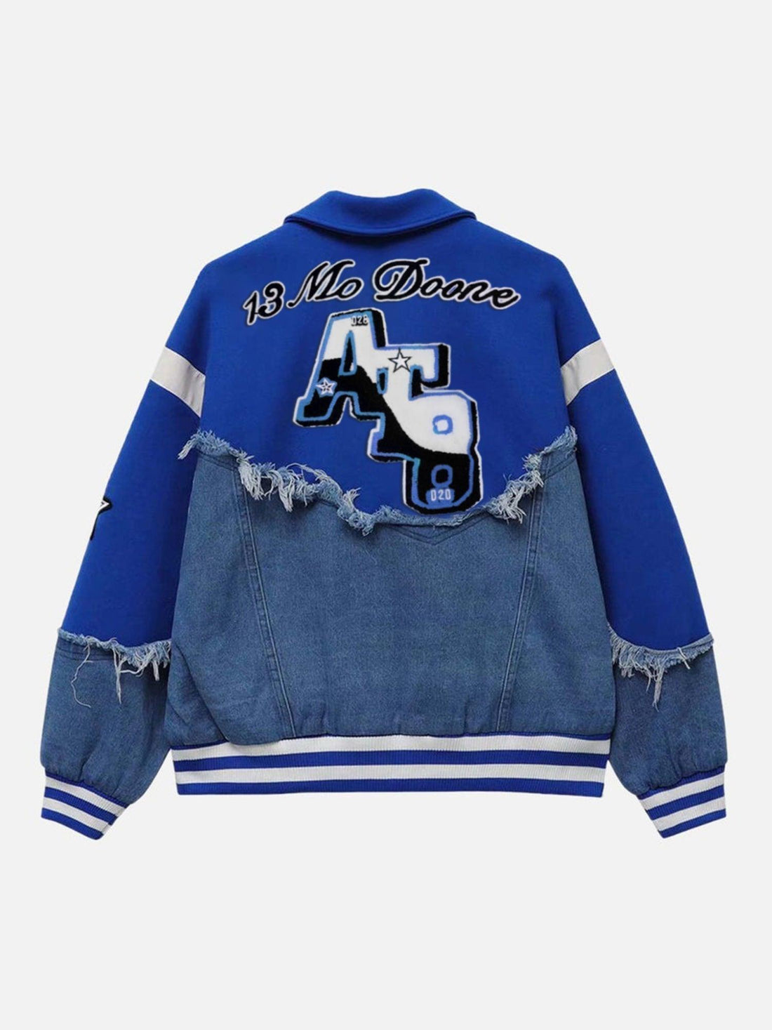 Makersluxe® - American High Street Denim Fabric Splicing Baseball Jacket -1445