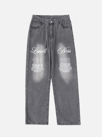 Makersluxe® - American High Street Embroidered Letters Jeans Nine-quarter Pants