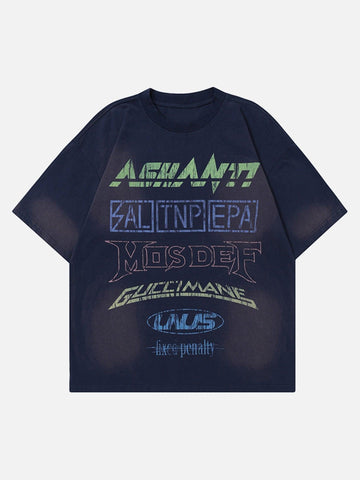 Makersluxe® - American Hip-hop Old Washed Lettering Ceremonial T-shirt