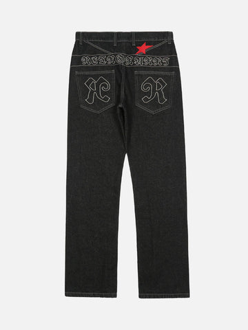 Makersluxe® - American Letters Embroidered Straight Jeans -1571