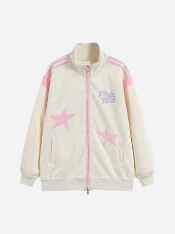 Makersluxe® - American Patchwork Embroidered Loose Cardigan Sweatshirt